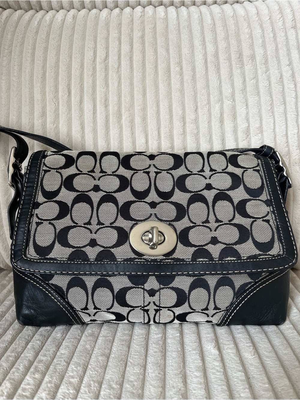 Coach Black and Gray Signature Canvas Crossbody Bag